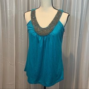 Summer top. Turquoise w/ beaded neckline. NWT